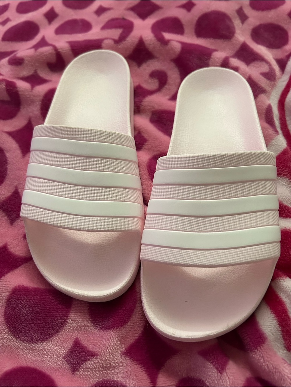 adidas Pink Slide Sandals with White Stripes